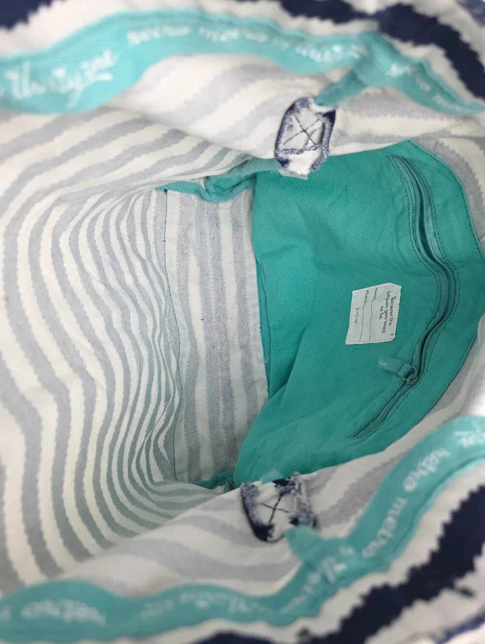 Thirty-One Retro Metro Navy and White Striped Tote Bag